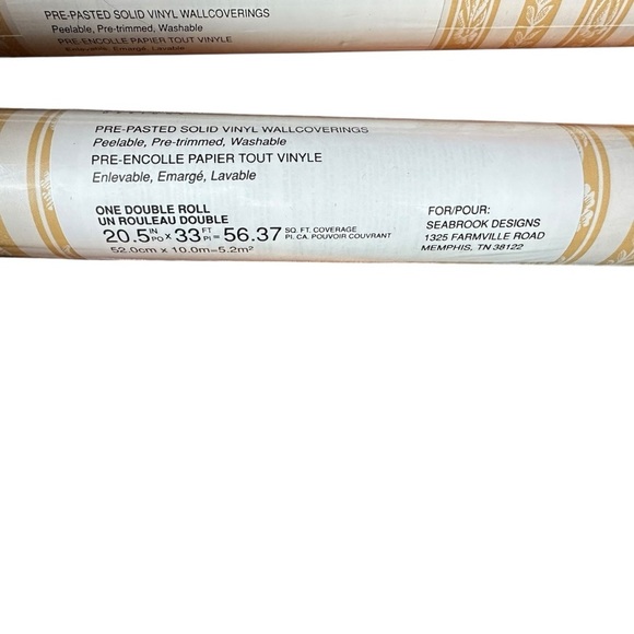 New Seabrook Designs Vinyl Wallpaper Yellow Pre-Pasted Paper 5 Double Rolls - Picture 3 of 4